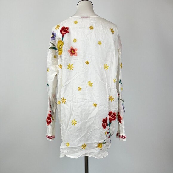 NWOT Johnny Was Texa Embroidered Floral Top Button-Down Tunic Shirt Blouse Sz S - Picture 7 of 15